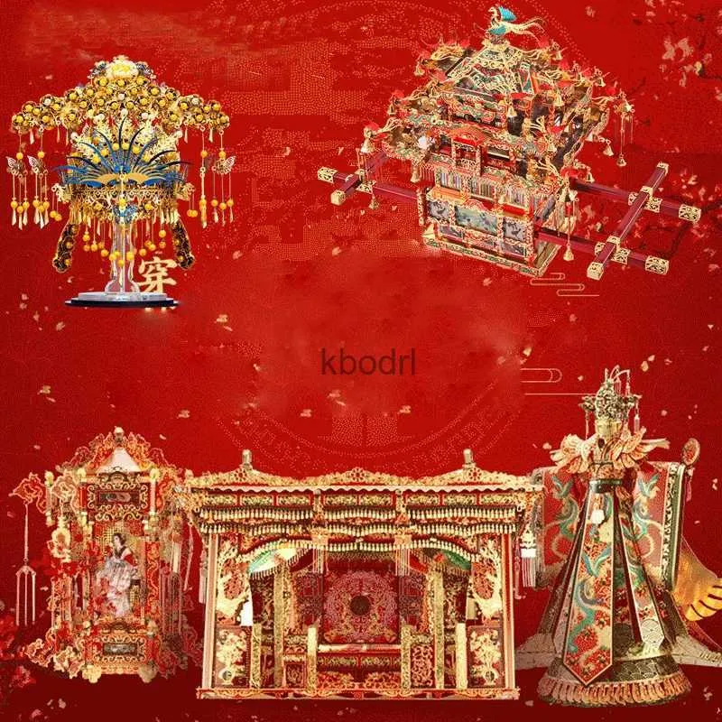 Ambachtelijke Gereedschappen Chinese Traditionele Bruiloft Kit 3D Metalen Puzzel Speelgoed Assemblagemodel Sedan Stoel Phoenix Kroon Trouwjurk Ontwerp Puzzel ZL575 YQ240119