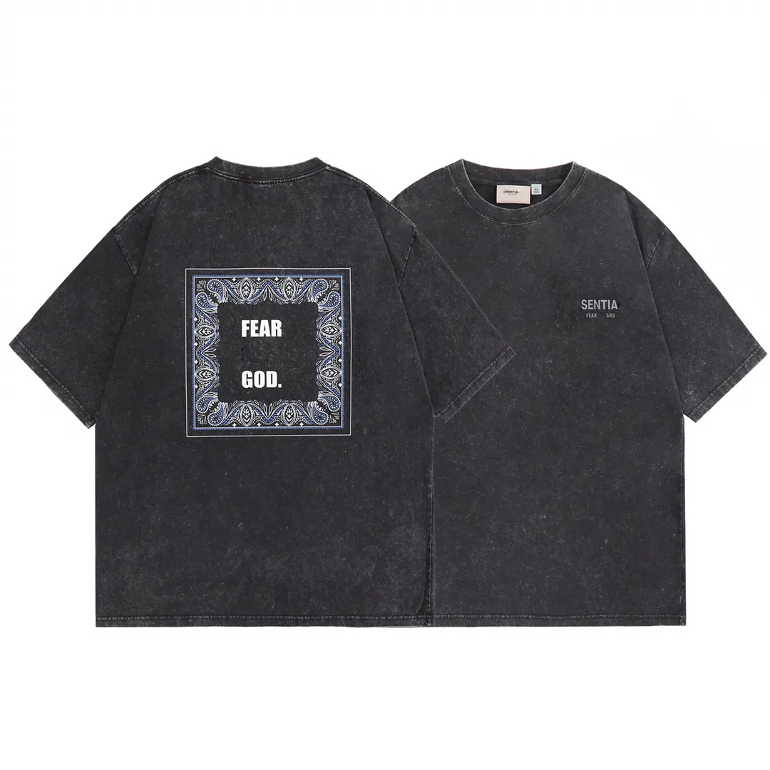 Men's T-shirt Designer Summer Round Neck Short Sleeved Washed Black Unisex High Street Fashion