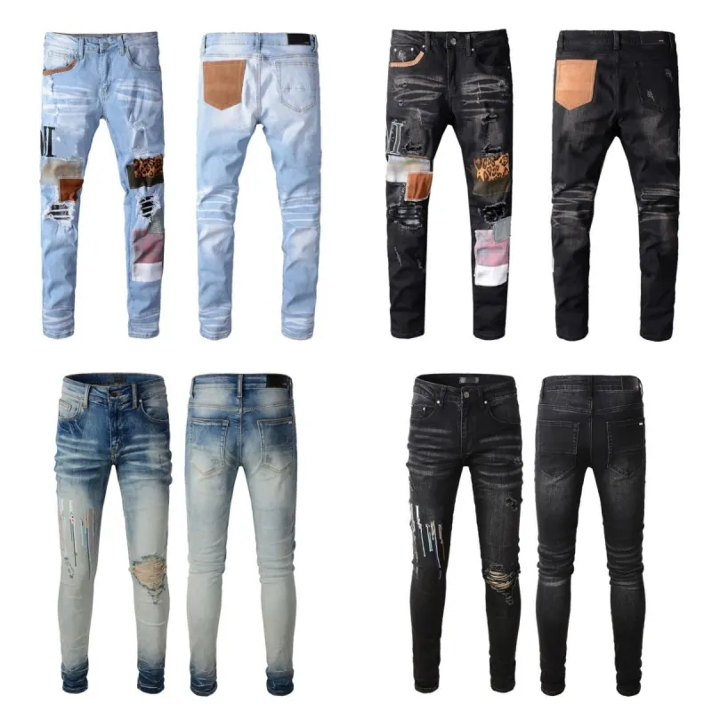 Designer di lusso anni '20 Jeans da uomo Abbigliamento moda Cerniera da moto strappata ricamata Uomo Slim Denim Pantaloni dritti Biker Hip Hop jeans di qualità rock