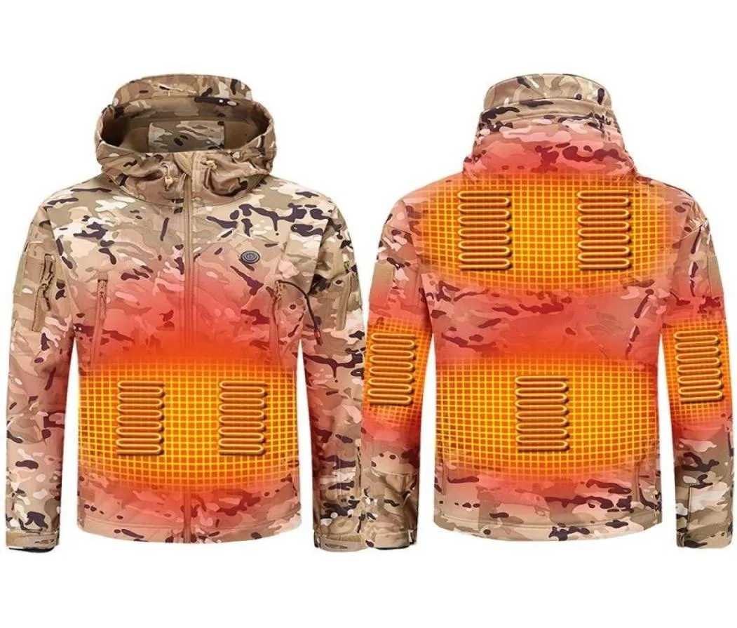 Men039s Jassen 2021 Winter Elektrische Verwarming Jas USB Smart Mannen Vrouwen Dikke Verwarmde Camouflage Capuchon Warmte Jacht Skipak2742365