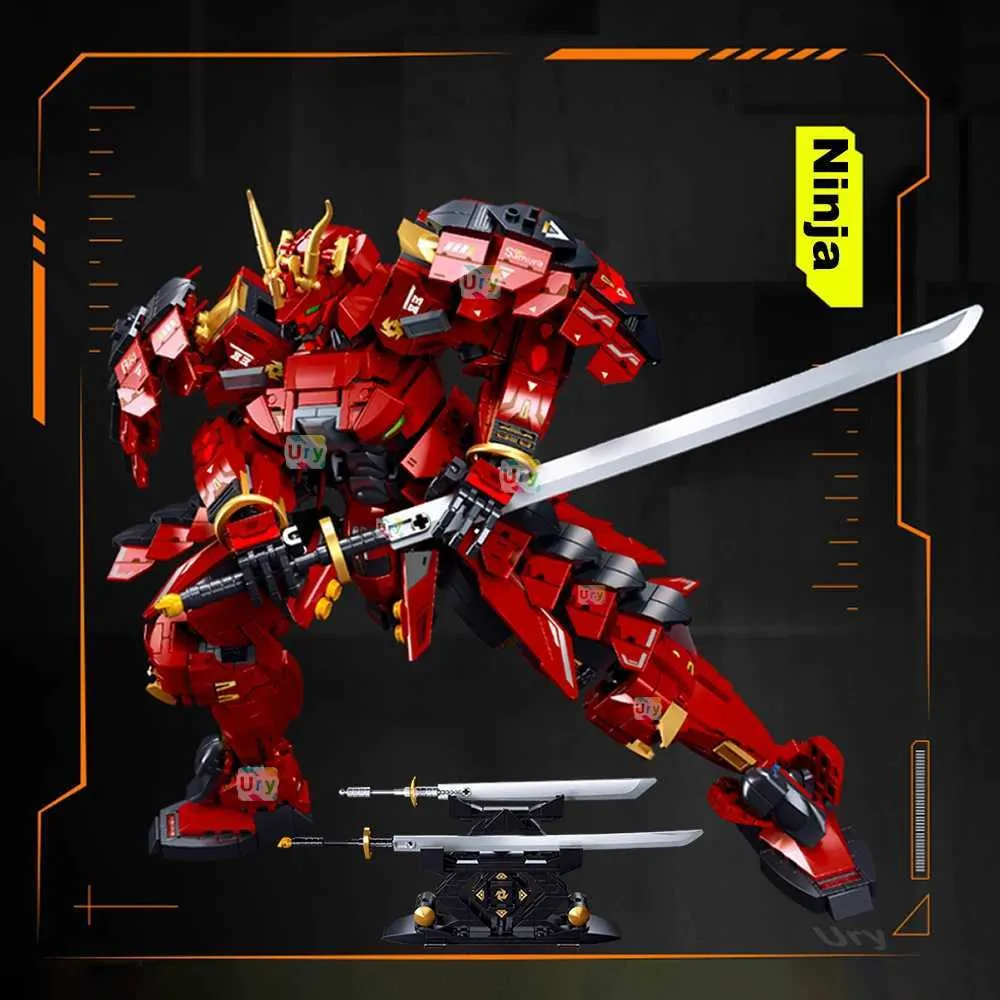 Ninja Robot Building Blocks: Armored Samurai Mech Model, DIY
