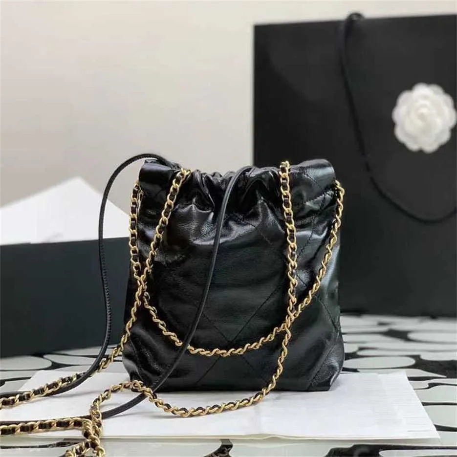 İnci Zinciri Çöp Orijinal Deri Kadınlar Mini Drawstring Su Kovası Yeni Lingge Bir Omuz Crossbody Bag 2147