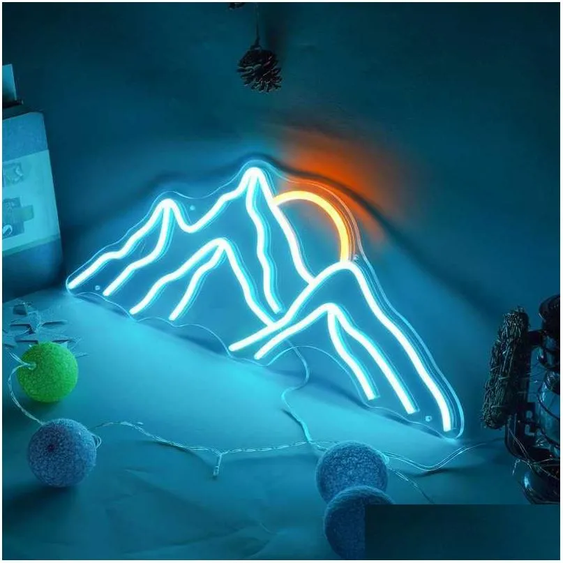 Led Neon Sign Sun Mountain Gecesi Işık Gündoğumu Ev Dekoru Gün batımı Kapalı Yatak Odası Dekorasyon Lambası Doğum Günü Hediyesi R230613 Bırak Teslimat DHWH1