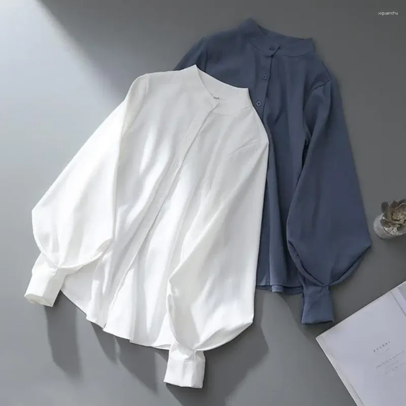 Blouses pour femmes haut à manches bouffantes élégant col montant Cardigan chemisier avec manches lanterne pour les déplacements de Style d'affaires formel