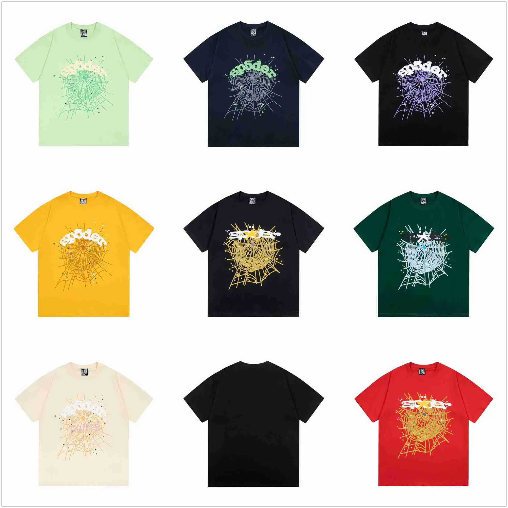 Designer Men's T-shirt 555 Web Hanging Star Print Pure Cotton Street Hip Hop Casual Fashion for Men and Women 9YSP