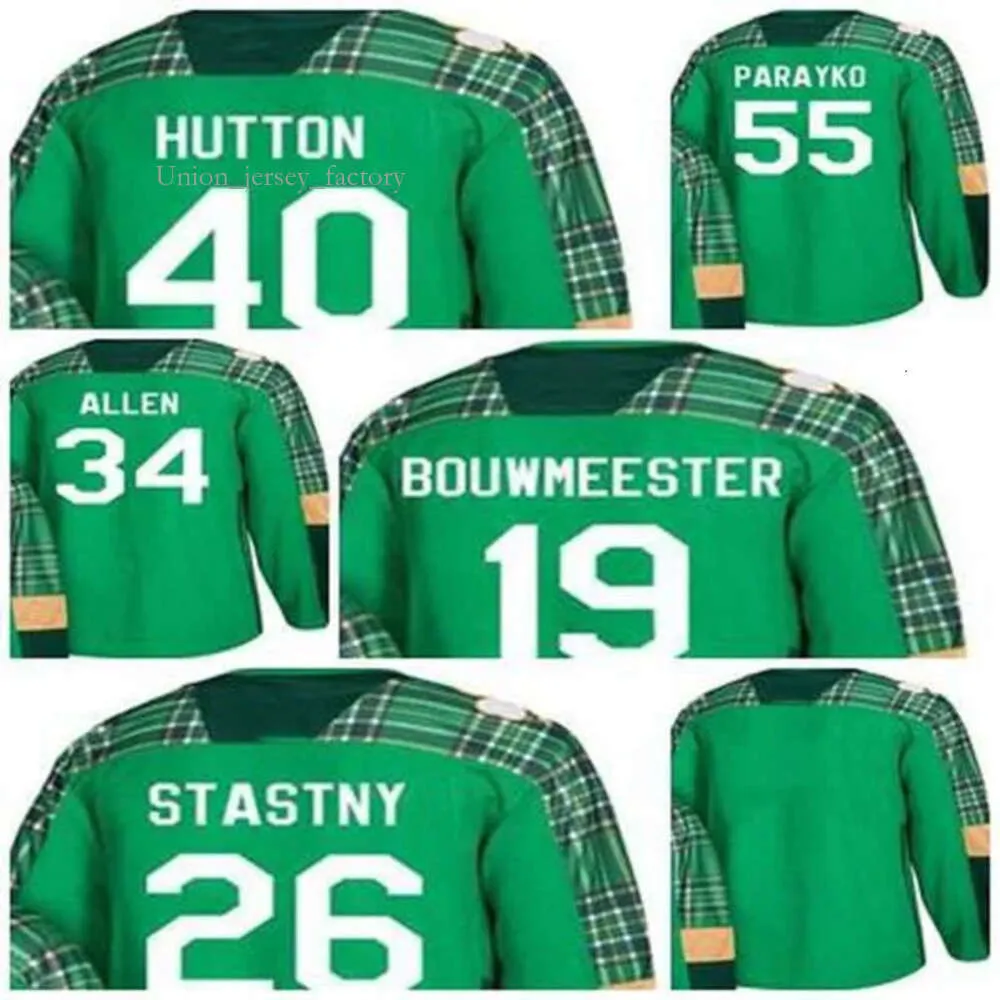 Green Patricks Day St. Blues Carter Hutton 55 Colton Parayko 19 Jay Bouwmeester 34 Jake Allen 26 Paul Stasy Blank Hckey Jerseys 2362