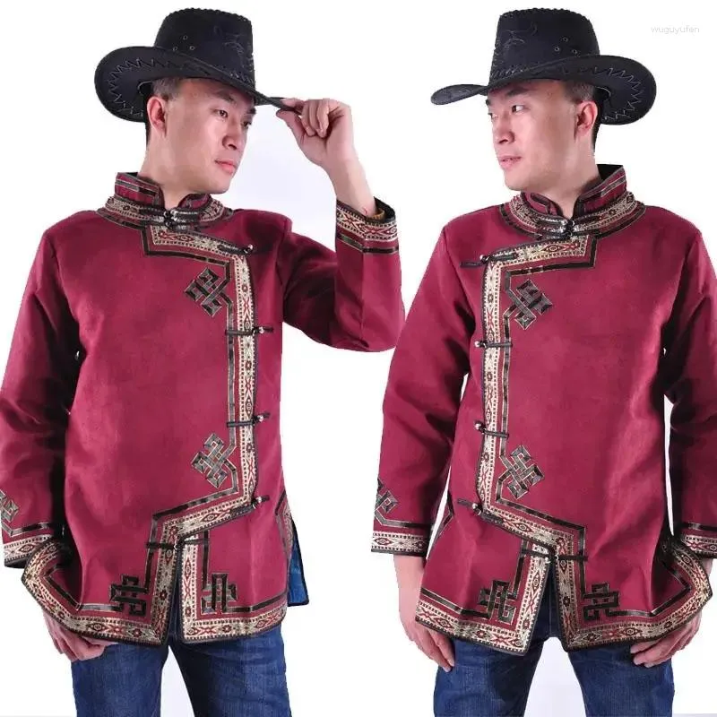 Roupas étnicas Homens Primavera Outono Alta Qualidade Ásia Estilo Trajes Mongol Vestido Nacional Stand Collar Retro Jacket