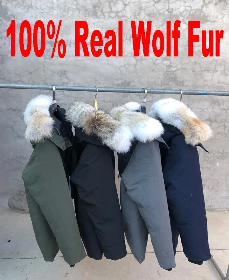 Męski prawdziwy wilk Coyote Fur Fur Down Gruby zimowy płaszcz Kanada USA Style Chateau Keep Wodoodporna kurtka 3210538