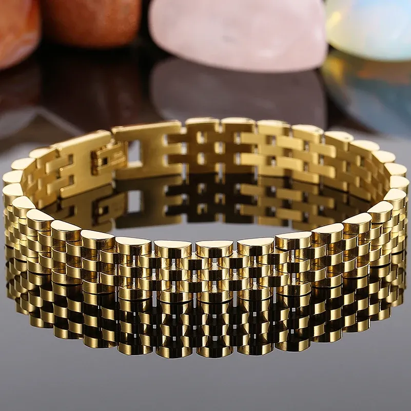 Bracciale in oro giallo 14k per uomo donna 10 mm catena a maglie regolabili di ampia lunghezza Bracciali da uomo Gioielli Bracciale Mannen