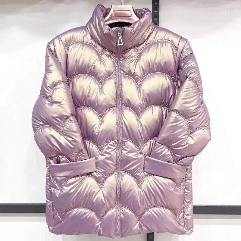Damenjacken Mode Frauen helle rosa Jacke Winter warme Mäntel glänzende Parkas Reißverschluss wasserdichte Kleidung Damen Mantel 2024