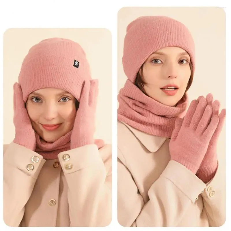 Berets Elastic Hat Winter Scarf Gloves Set Warm Anti-slip Protection For Neck Head Hands Cozy Windproof Outdoor Cycling Cap