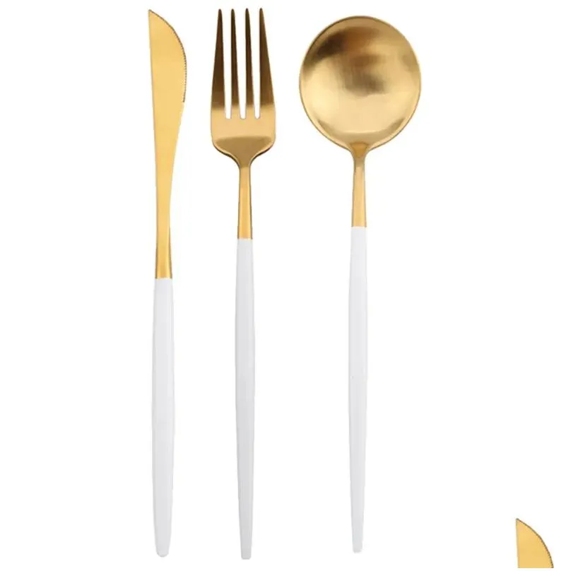 Forks Eating Utensils Platinum 304 Stainless Steel Western Cutlery Three-Piece Set Of Serving Drop Delivery Home Garden Kitchen Dining Otom7