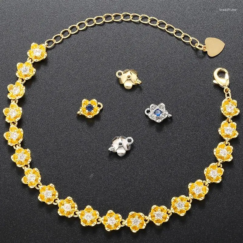 Charm Bracelets ZHUKOU High Quality Flowers Women Brass Gold Plated Cubic Zirconia Adjustable Girls Jewelry Wholesale VL389