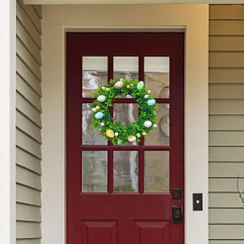 Couronne d'œufs de pâques colorée de 13 pouces, fleurs décoratives, fournitures de fête de printemps pour intérieur et extérieur, légères et multifonctionnelles