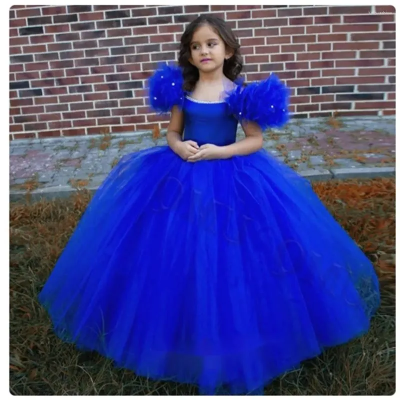 Платья для девочек, детское платье на день рождения, кружевное жемчужное платье-пачка для младенцев, длинное рождественское платье принцессы с цветочными рукавами