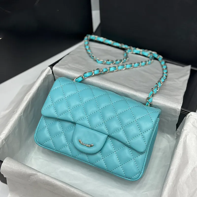 CF Céu Azul Moda Feminina Bolsa de Ombro Couro Diamante Cheque Prata Hardware Fivela de Metal Bolsa de Luxo Matelassê Corrente Crossbody Bolsa Bolsa de Maquiagem Bolsas da Moda Bolsa