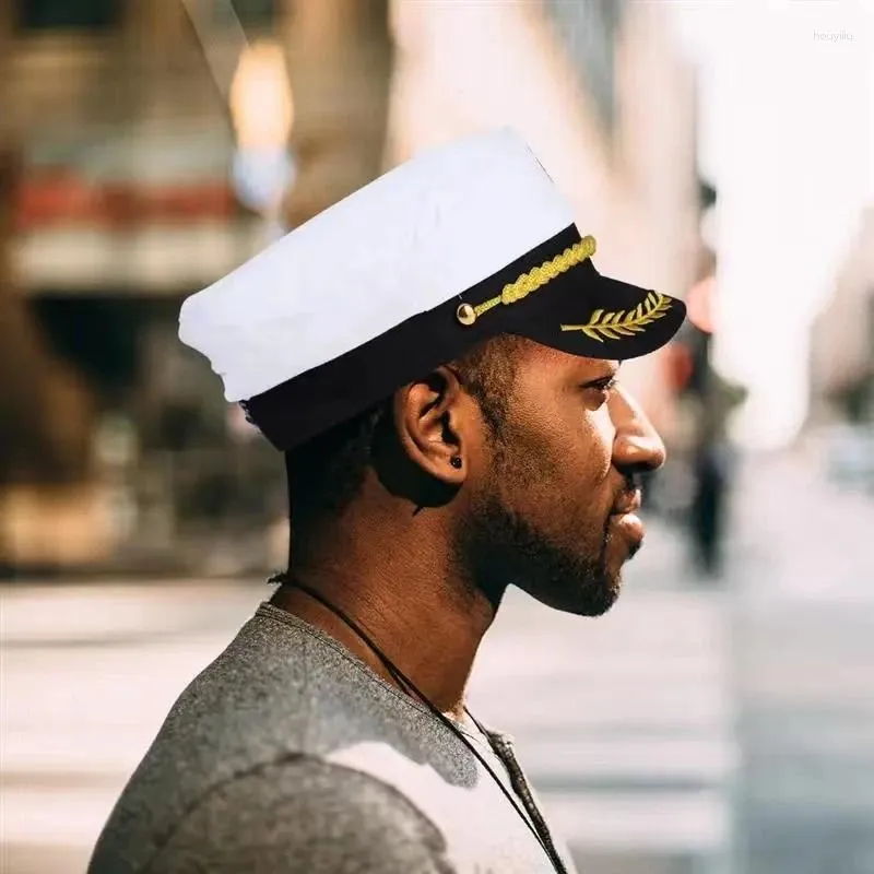 Authentic Yacht Captain Hat Jarbins 2-Piece Yacht Captain Hat - Adjustable Navy Sailor Costume Hat For Parties Navy Costume Hat