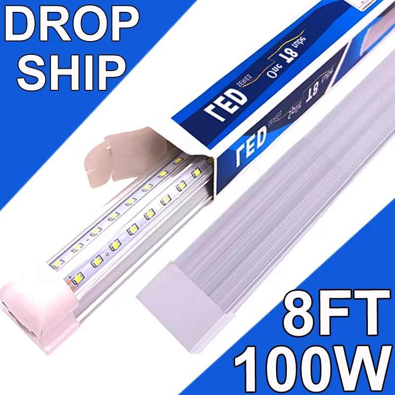 LED Shop Light Fixture, 8FT 100W 6500K Cold White, 8 Foot T8 Integrated LED Tube Lights, Plug in Warehouse Garage Lighting, V Shape, Highs Outputs, Linkable usastock