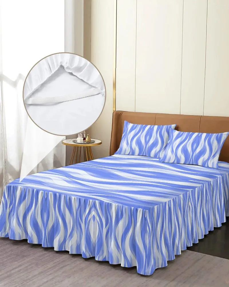 Jupe de lit, ligne dégradée abstraite, bleu clair, couvre-lit élastique avec taies d'oreiller, housse de matelas, ensemble de literie, drap