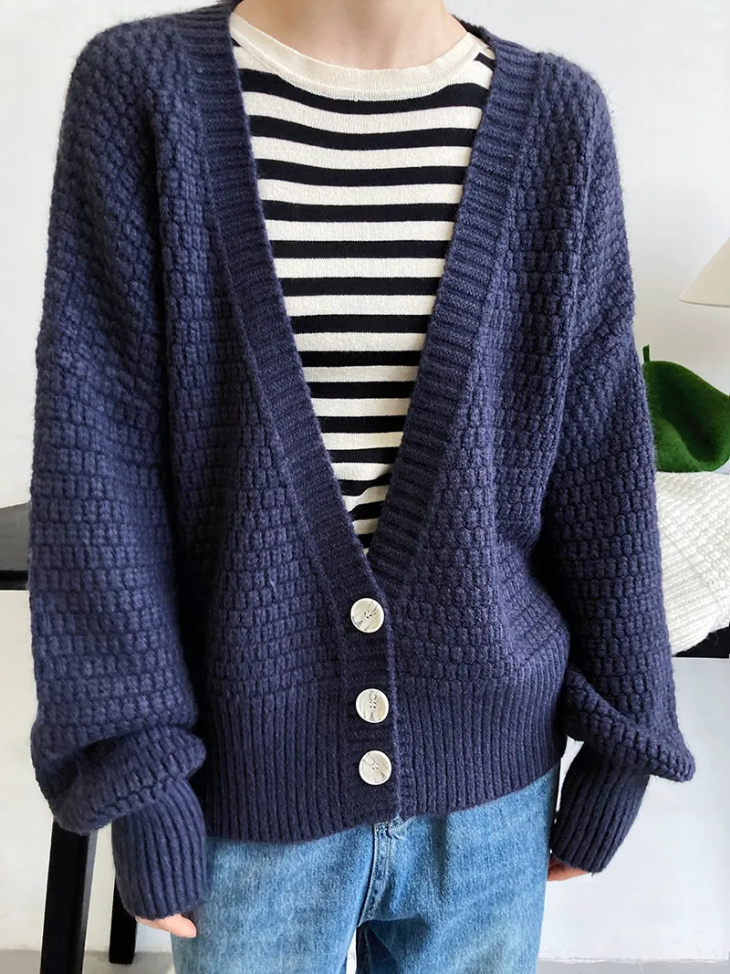 여성의 이른 가을을위한 게으른 층 니트 가디건 새로운 디자인 느낌 복고풍 스웨터 코트