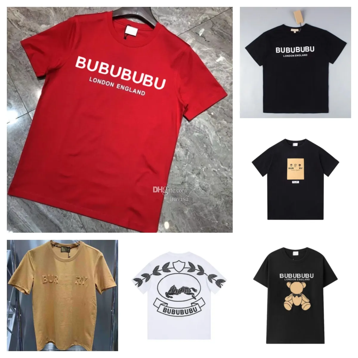 T Shirt Tee Shirts Designer Burberyys Tshirts for Men Womens Fashion Tshirt with Letters Casual 100% Pure Cotton Summer Short Sleeve Asian Size S-3XL