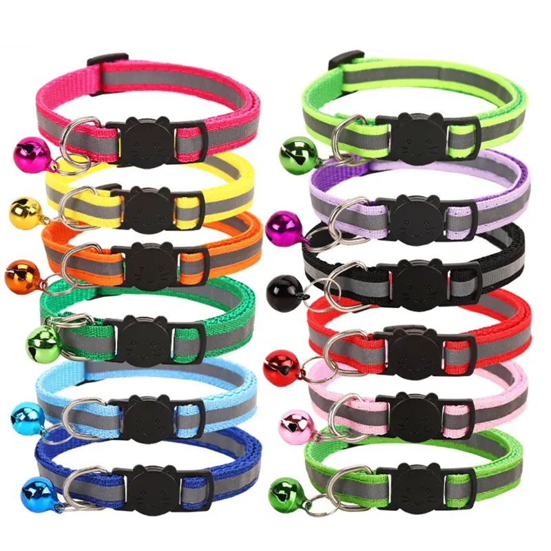 Reflective-Breakaway Cat Collars with Bells Safety Buckle Kitten Collar Adjustable Ideal for Girl Cats Male Cats Pet Supplies Stuff Accessories