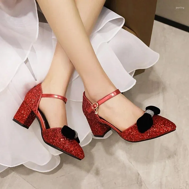 Sandals Arrival 2024 For Women Bowknot Bling DesignerThick High Heels Wedding Party Plus Size Platform Shoes 32-48 2114