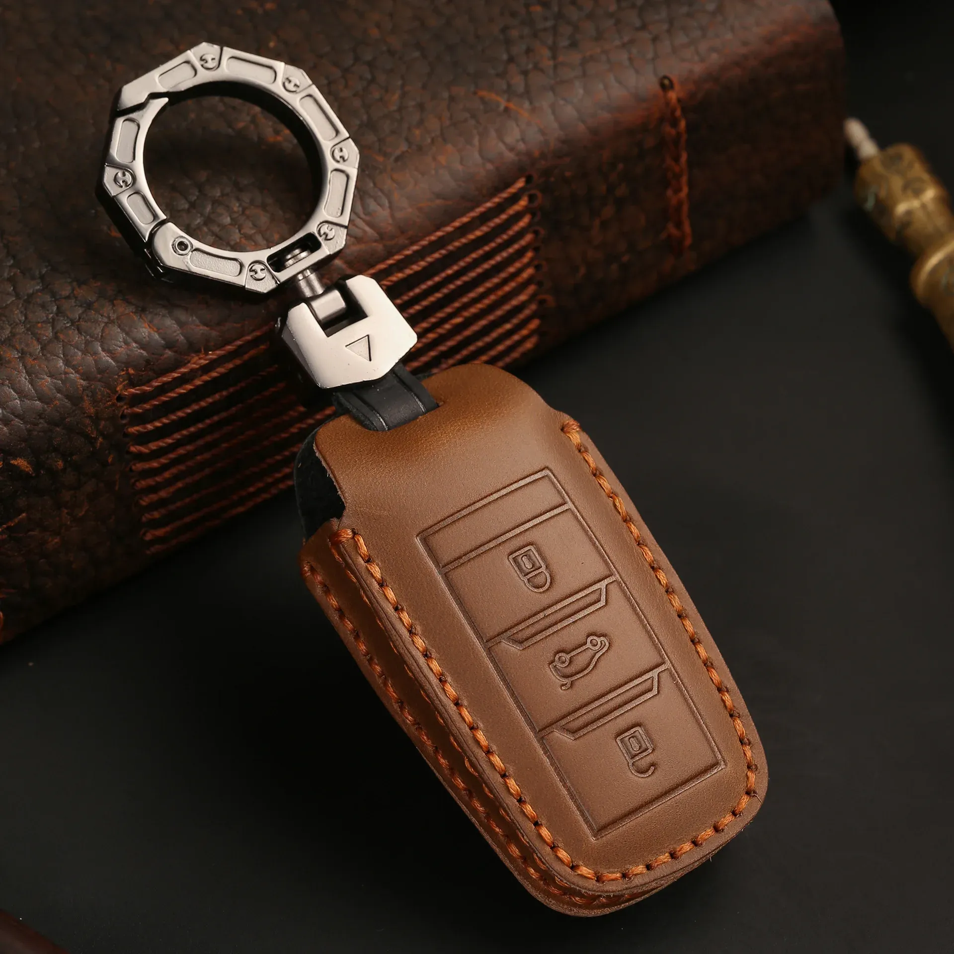 Genuine Leather Car Key Cover for Changan Eado CS35 Raeton CS15 V3 V5 V7 Keyring Shell Fob Case Holder