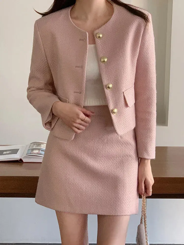 Autumn Winter Elegant Fashion Small Fragrance Tweed Two Piece Set For Women Jacket Coat kjol Suits Korean OL 2 Piece Outfits 240118