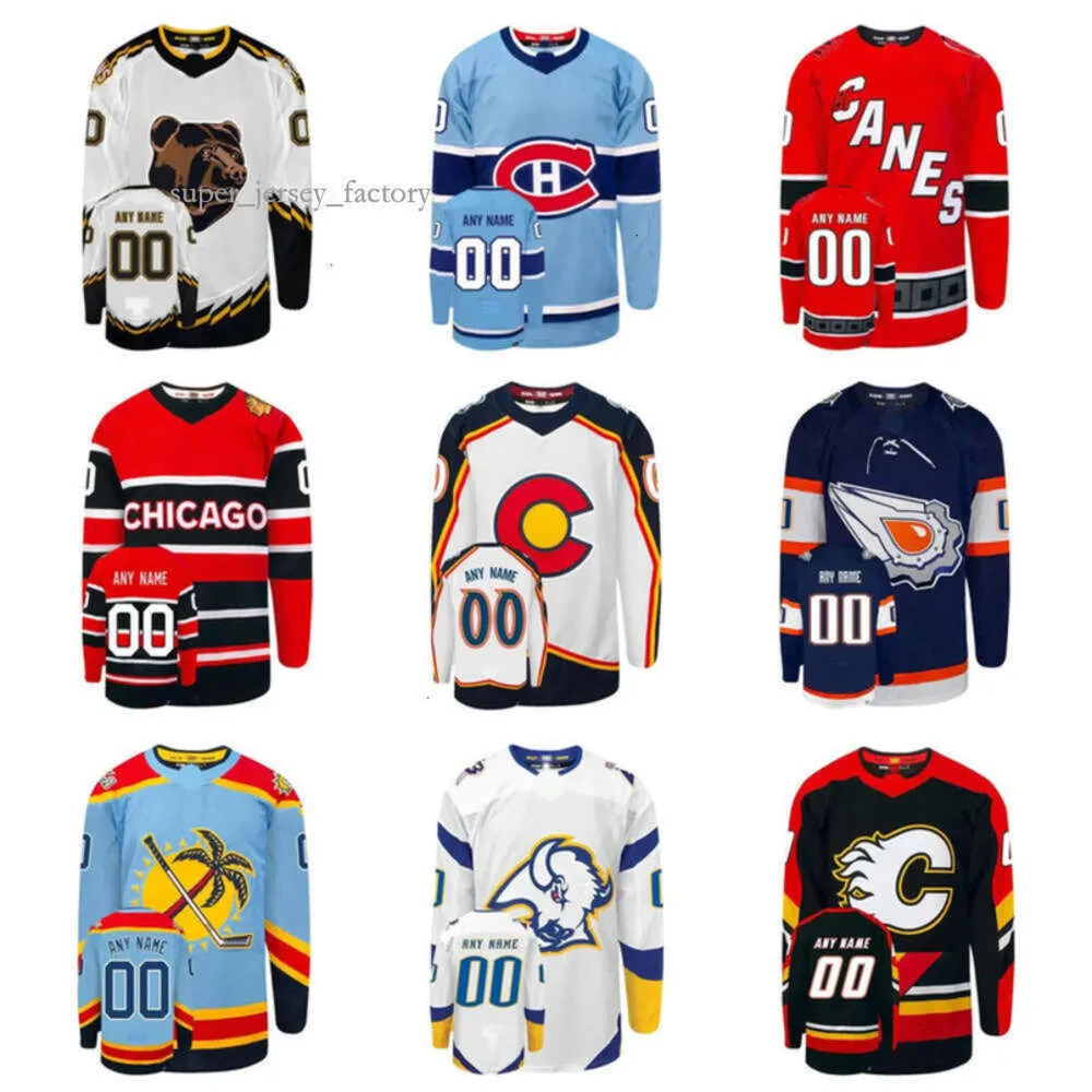 Reverse 2023 Jerseys de hockey personalizado retro Ducks Coyotes Canadiens Flames Bruins Hurricanes Blackhawks Avalanche Stars Oilers Sabers Canucks S 5941 7278