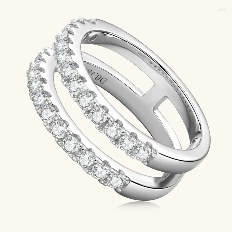 Bagues de cluster Real 925 Silver Double rangée Moissanite Engagement pour femmes D Couleur VVS1 2mm Diamant Bandes de mariage Fine Bijoux Cadeau