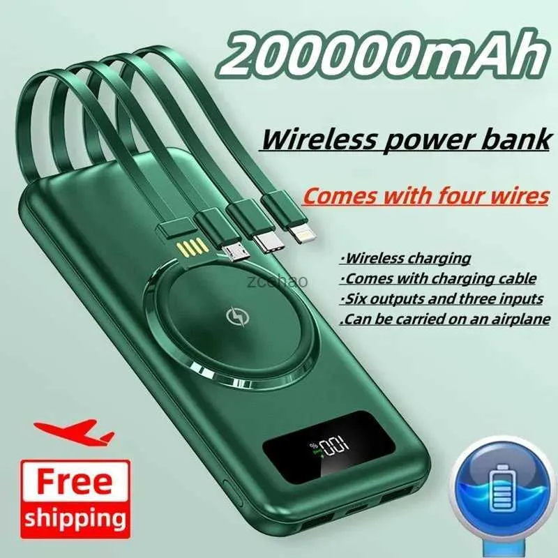 Mobiele telefoon powerbanks Draadloze powerbank met grote capaciteit van 200.000 mAh Snel opladen Android Universele ingebouwde kabel Mobiele voeding