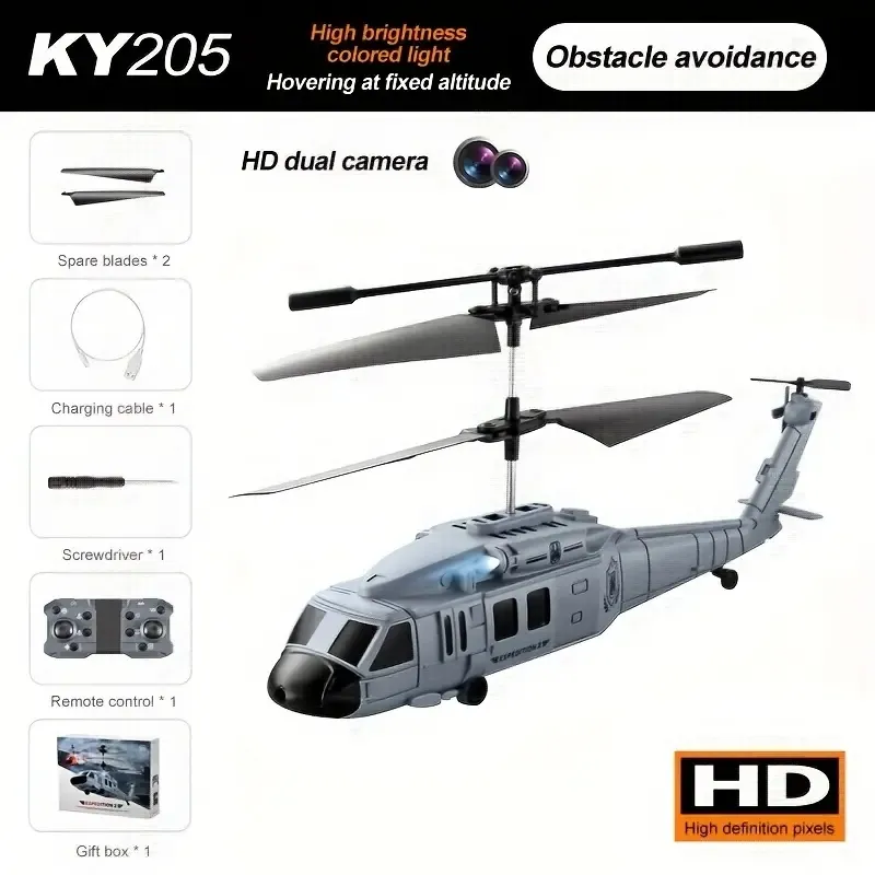 Drone RC KY205 para evitar obstáculos com câmeras HD duplas, retenção de altitude, design elegante, decolagem e retorno com um clique, helicóptero com controle remoto, presente perfeito