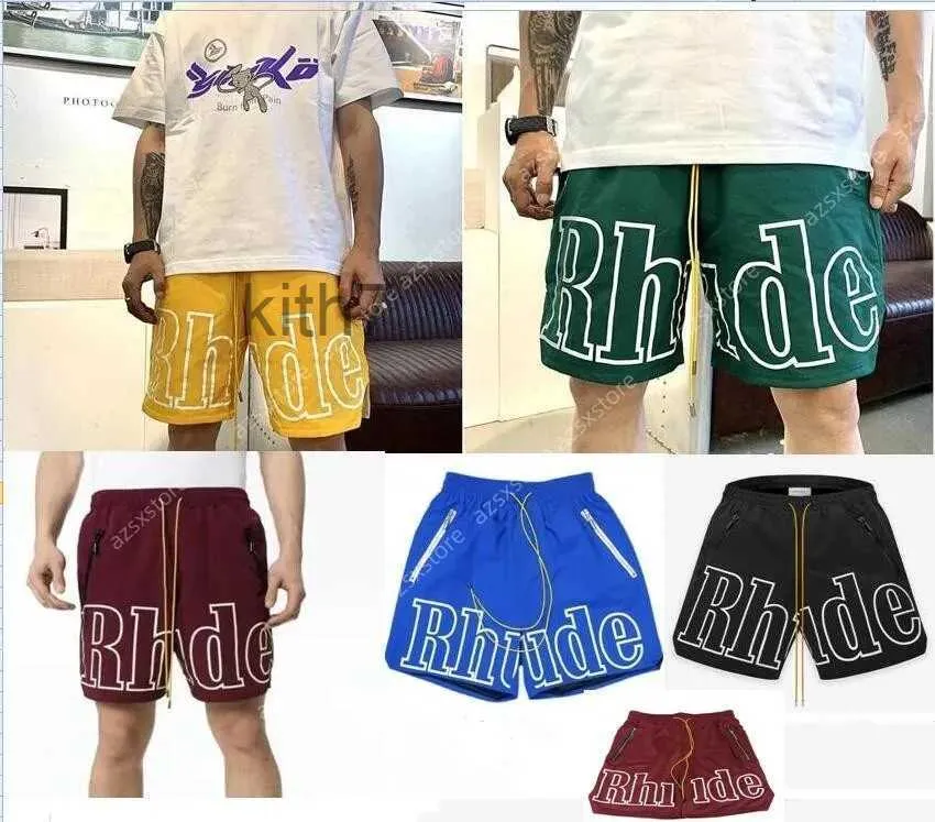 Купить шорты Rhude, мужские капсульные летние пляжные брюки, сетчатый материал, дышащий пот, свободные мужские шорты для фитнеса, баскетбола, черные, RSS1
