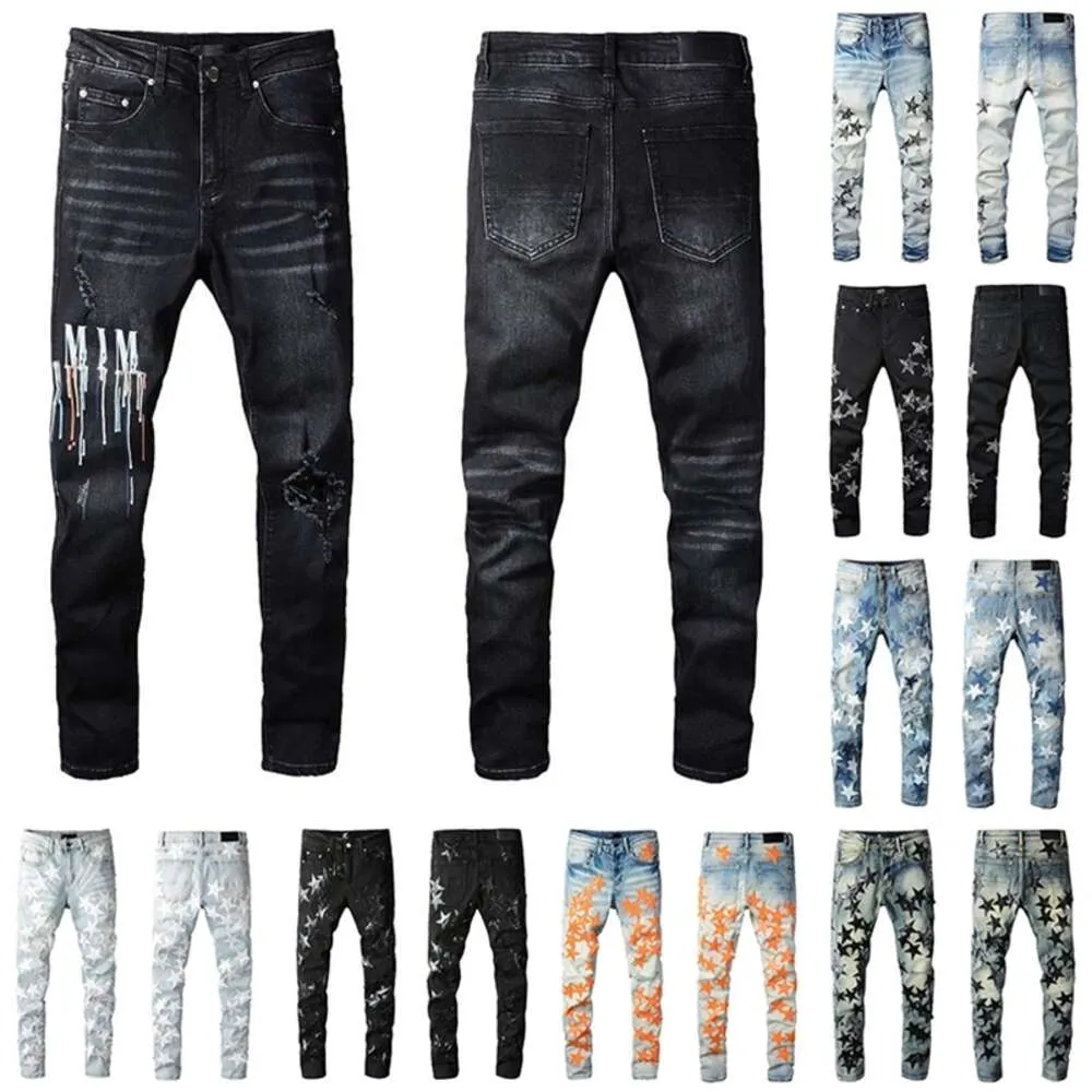 Ontwerpersjeans Distressed Ripped Biker Slim Straight Denim voor heren Print Damesmode Mans skinny broek