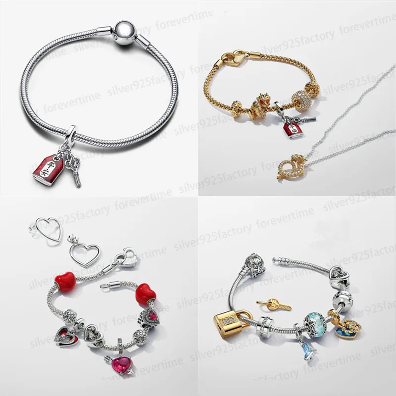 Vendas imperdíveis novas pulseiras de grife para mulheres dia dos namorados presente de luxo DIY fit Pandoras pulseira brincos colar conjunto ano chinês do dragão joias com caixa