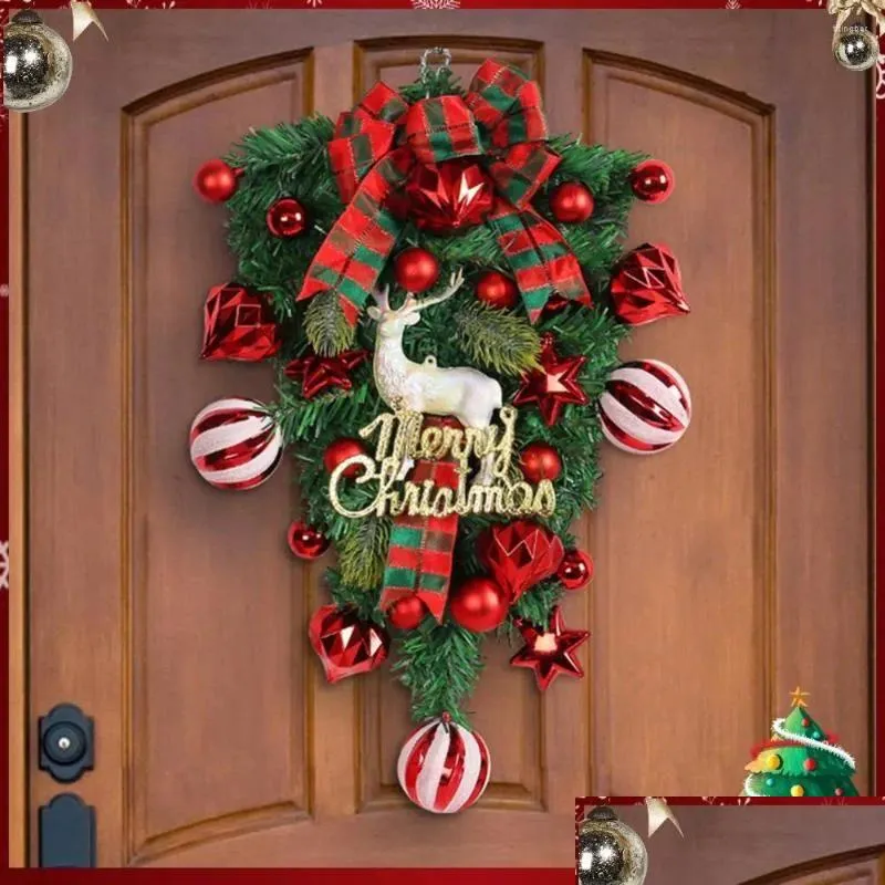 Decorative Flowers Wreaths Christmas Upside Down Wreath With Reindeer Mtifunctional Festival Theme For Door Window Fireplace Drop Deli Otdsn