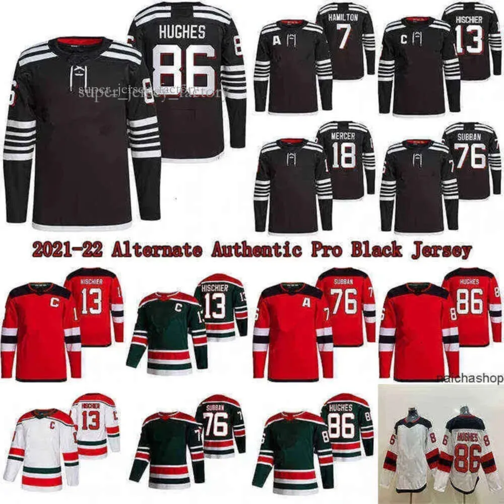 Koszulki hokejowe Jack Hughes Alternate Authentic Pro Black N Devils Nico Hischier P K Subban Ice Hockey Jersey 1390 5848