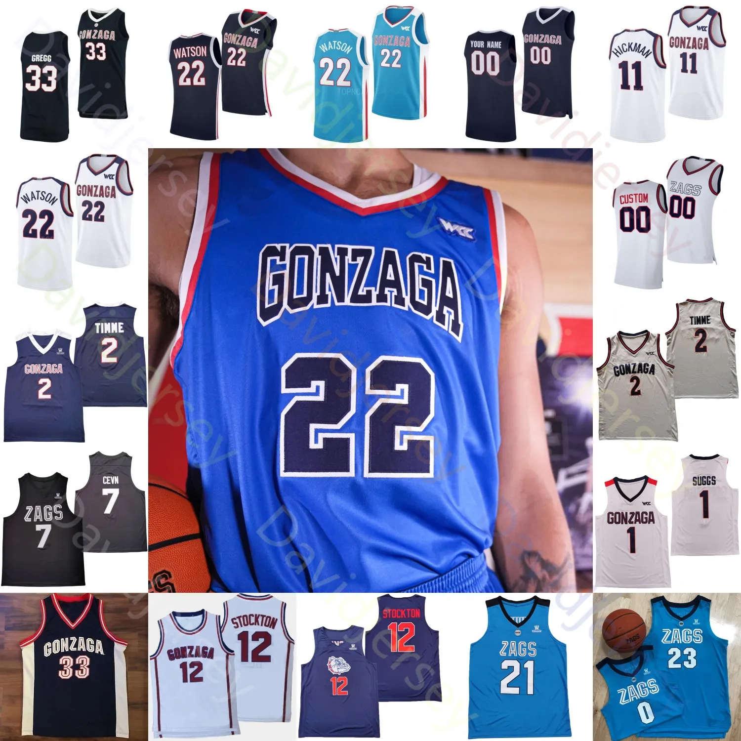 Gonzaga Bulldogs Camisa de basquete NCAA College Anton Watson Graham Ike Ryan Nembhard Nolan Hickman Braden Huff Gregg Stromer Timme Suggs Stockton Holmgren