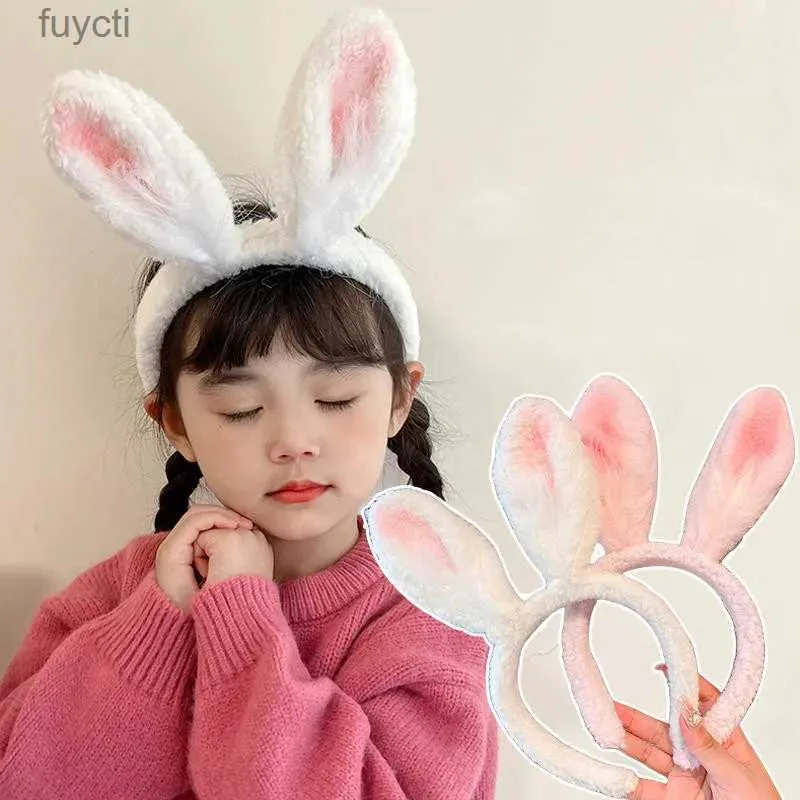 Party Hats Cute Lovely Plush Bunny Ears Headband Cute Furry Headband With Blush Ears Cartoon Rabbit Hair Bands Headdress Hair Accessories YQ240120