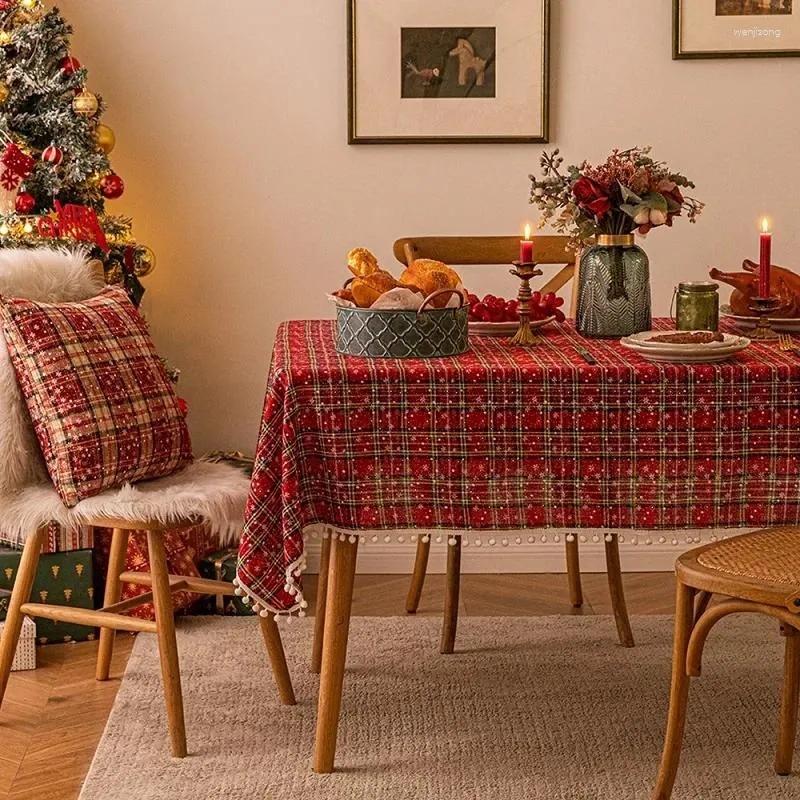 Table Cloth Christmas Plaid Snowflake Tablecloth Printed Rectangular End Decorative Ambience Flag