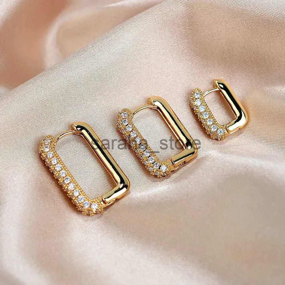 Stud 2022 Minimalist Geometric Square Crystal CZ Big Huggies Hoop Earrings for Women Fashion Gold Color Metal WeddJewelry Gift J240120