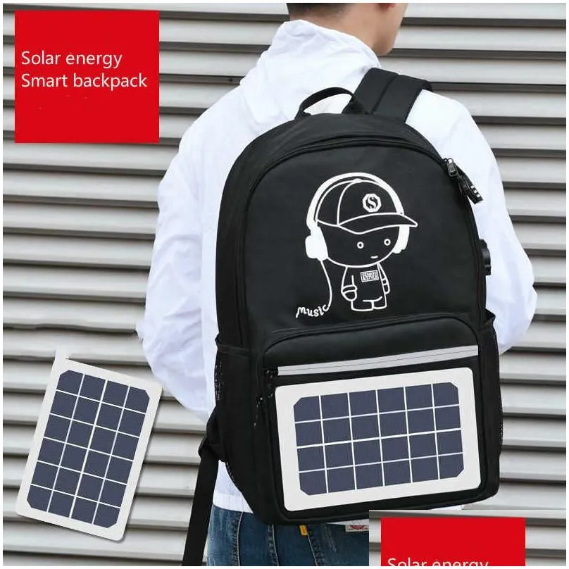 Solar backpack Oxford tyg smart mode unisex reflekterande remsa kreativ energi laddning mtifunktionell 0103 droppleveransljus l dhqob