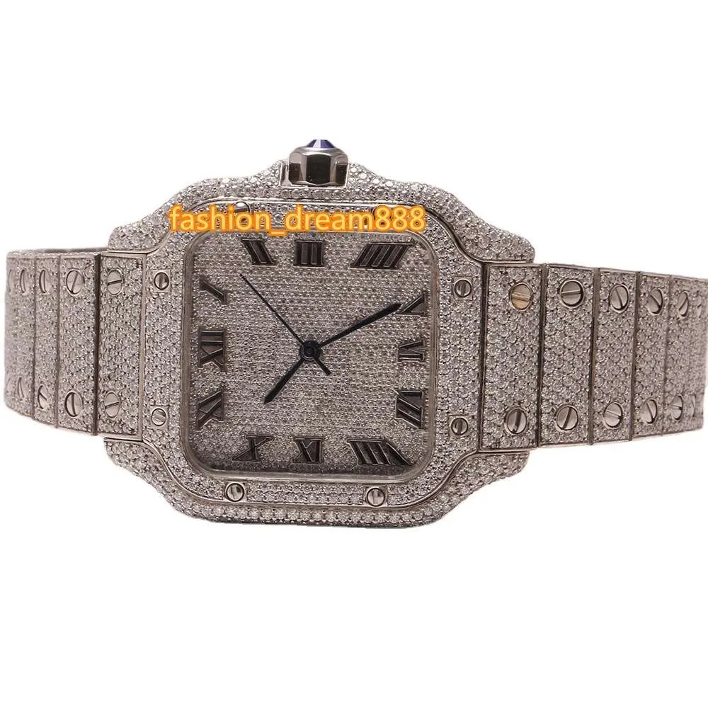 Moissoinite Diamond Mechanical Belt Out Out Mens Bezel Silver vs Chrono Custom with Box Moissanite Bling Diamond Watch