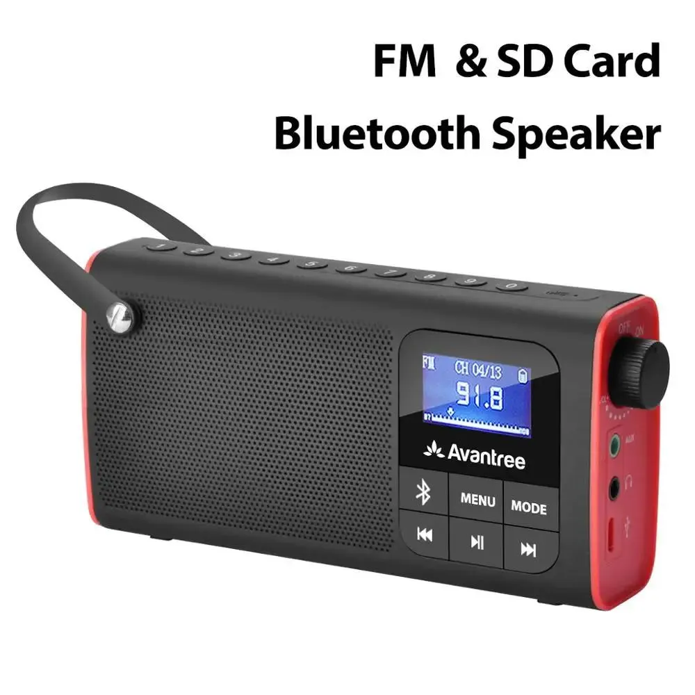 Alto-falantes Avantree SP850 Rádio FM portátil Alto-falante Bluetooth e cartão SD 3 em 1, MP3 com tomada para fones de ouvido