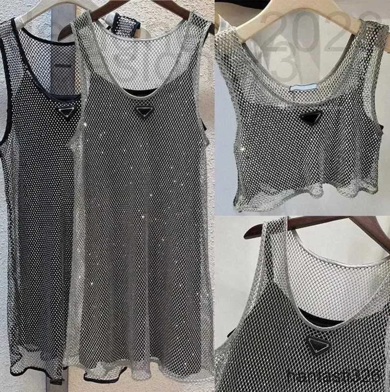 Basic Casual Jurken Designer Mouwloos Dames Uitgehold Zwart Satijn Sling Strass Glanzend Hol Vest 2-delige set Denim BH Tops Maat S-L luxe 5BA9