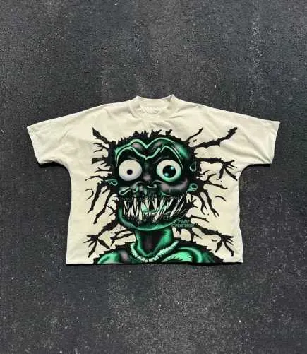 Men's T-Shirts Summer Goth devil graffiti print T-shirt men's y2k high street hip-hop plus size couple T-shirt Goth round neck casual top J240120