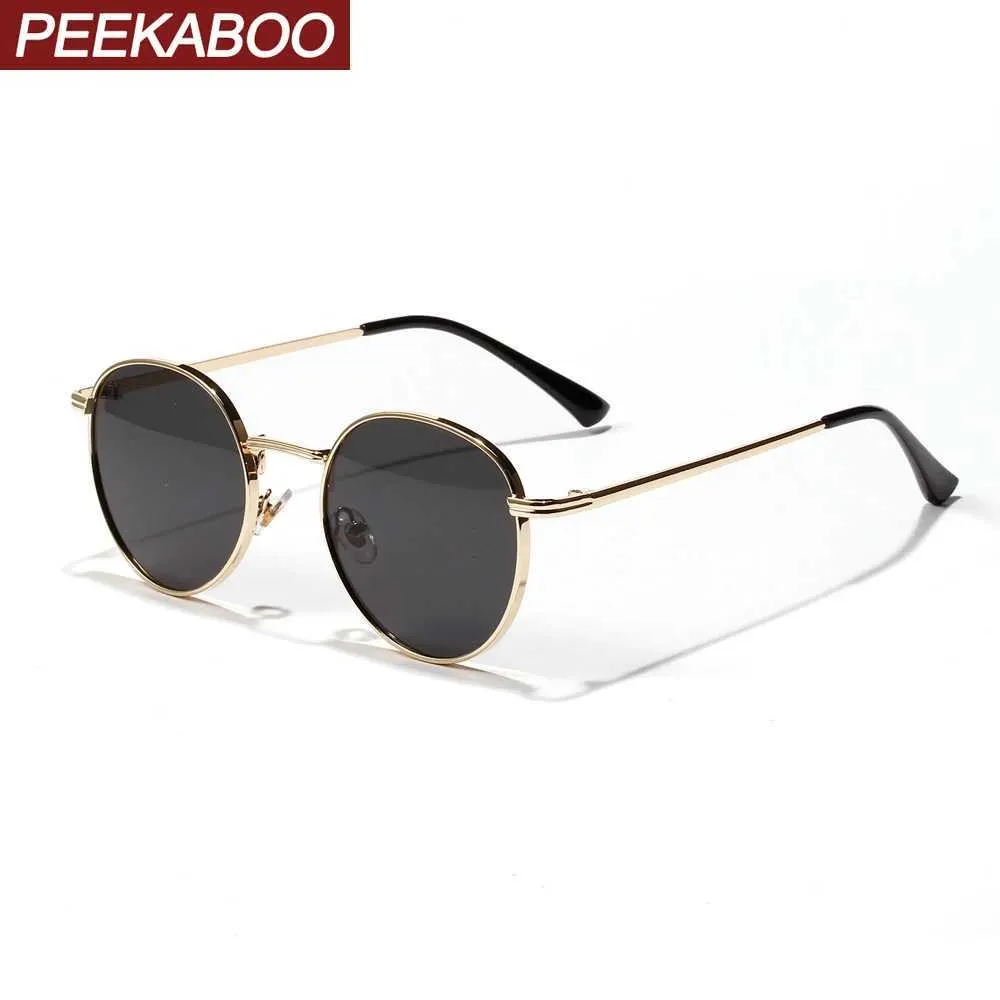 Óculos de sol Peekaboo mulheres retro óculos de sol metal homens verão vermelho amarelo ouro preto redondo óculos de sol masculino presentes de aniversário uv400 círculo quadro YQ240120