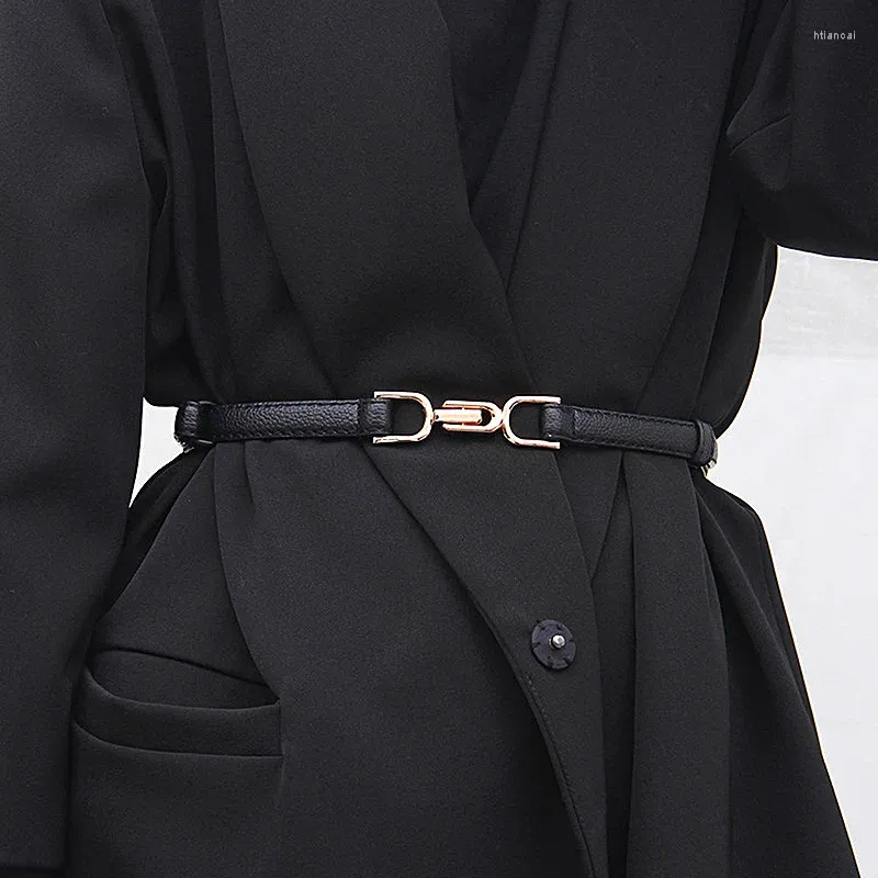 Belts PU Leather Waist Tighten Belt Decorative Woman Dress Sweater Coat Waistband Adjustable Thin Women Gold Color Buckle Fashion