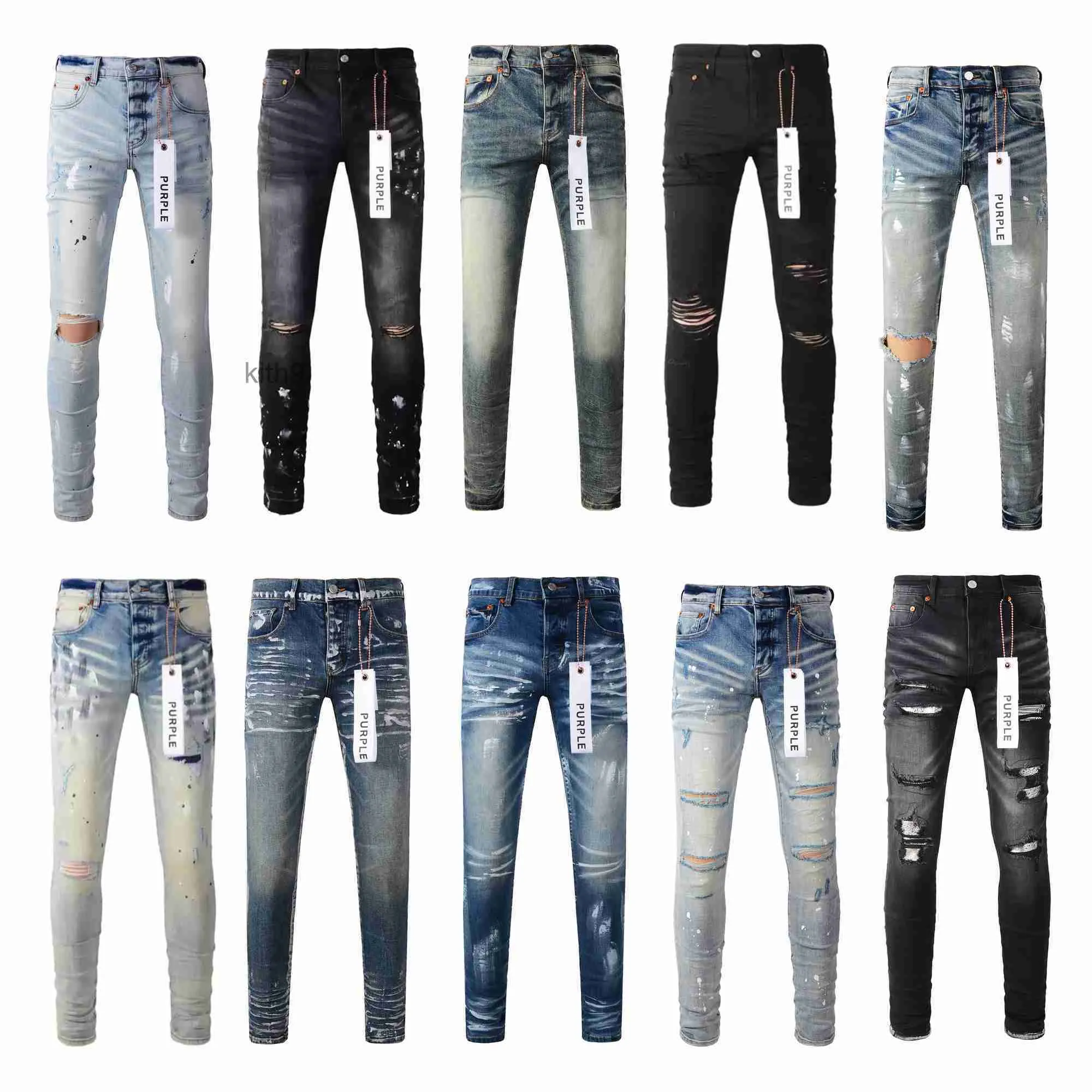 purple jeans designer for mens brand hole skinny motorcycle Trendy Ripped patchwork all year round slim legged ZLJ6